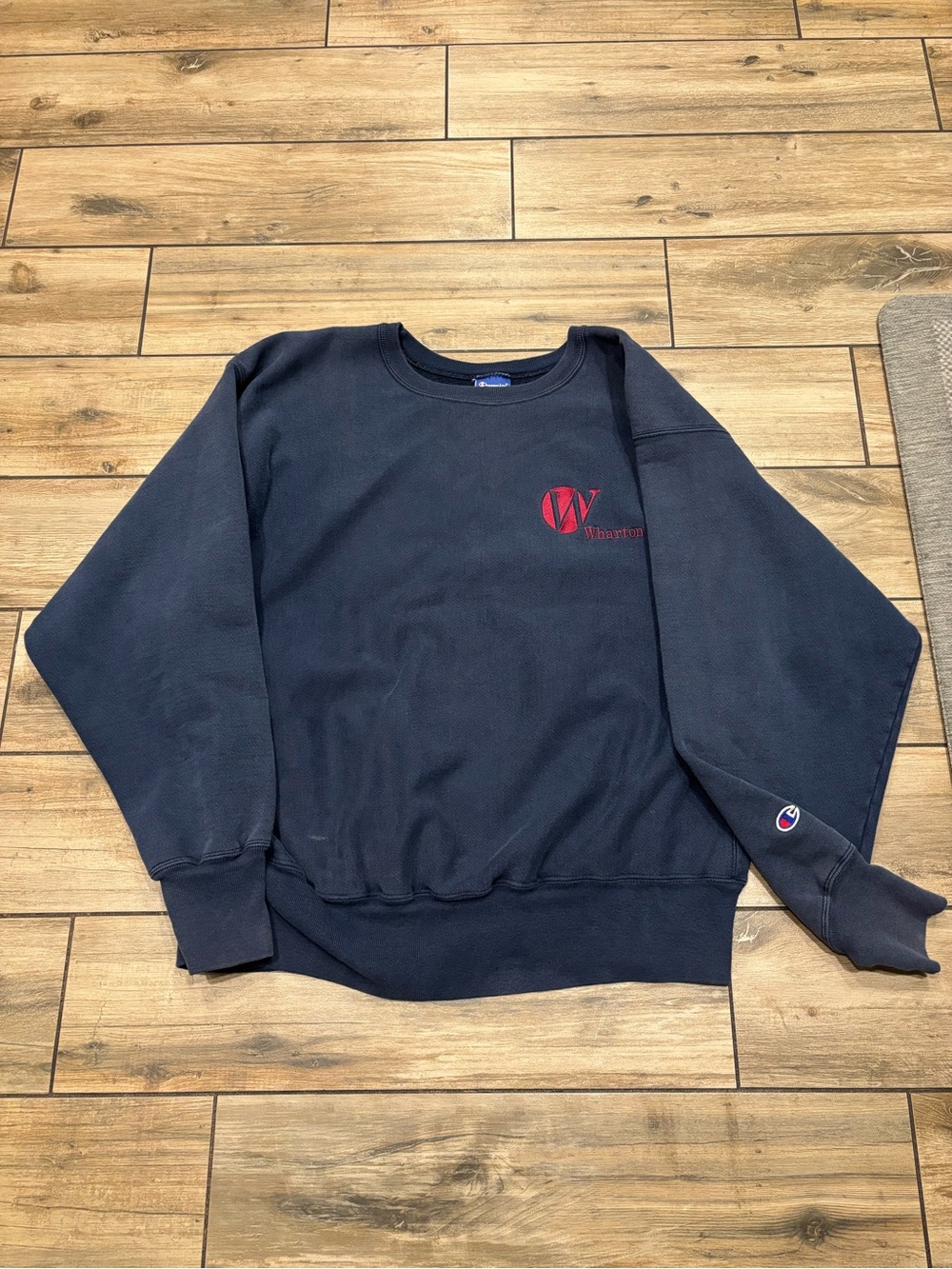 Vintage Champion Reverse Weave Wharton School University Sweatshirt Navy XL